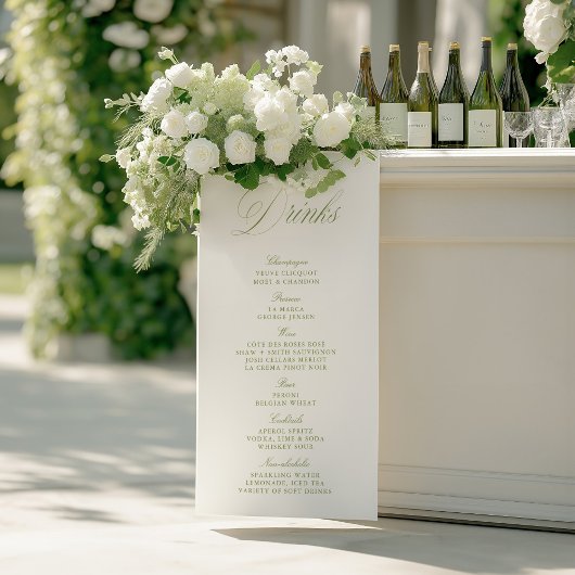 Elegant Sage Green Wedding Drinks Bar Menu Paper Poster