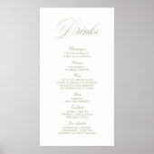 Elegant Sage Green Wedding Drinks Bar Menu Paper Poster (Vorne)