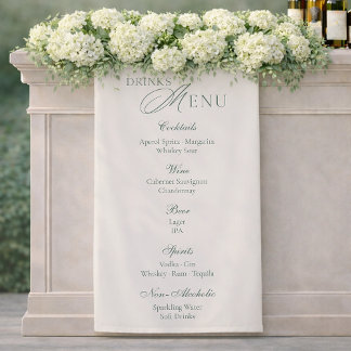 Elegant Sage Green Wedding Drinks Menu Sign  Banner