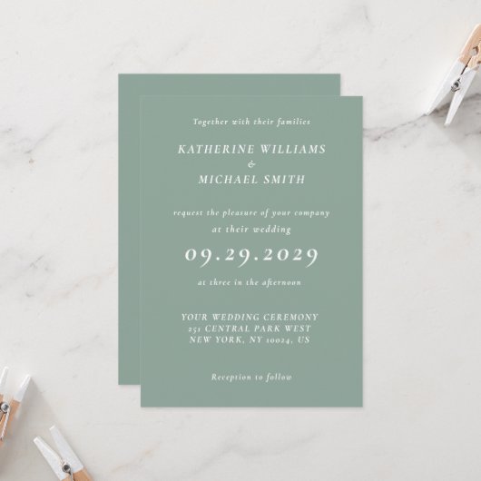 Elegant Sage Green Wedding Invitations Einladung (Vorderseite/Rückseite Beispiel)