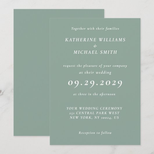 Elegant Sage Green Wedding Invitations Einladung (Vorne/Hinten)