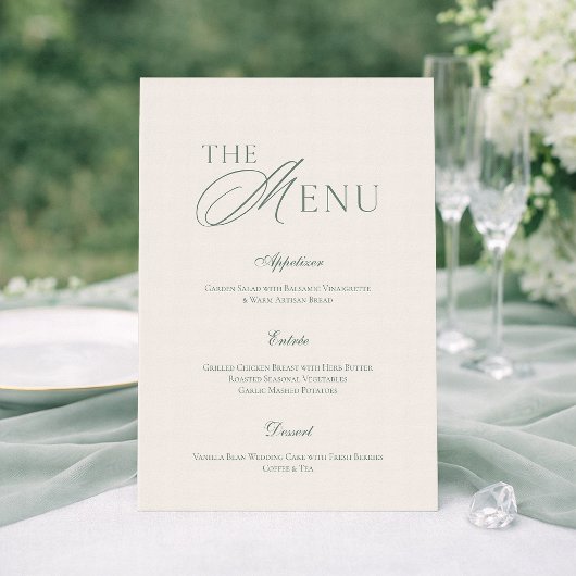 Elegant Sage Green Wedding Menu Card  Einladung