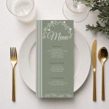 Elegant Sage Green Wedding Menu Card