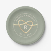 Elegant Sage Green Wedding Monogram Pappteller (Vorderseite)