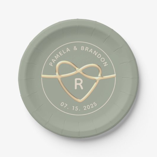 Elegant Sage Green Wedding Monogram Pappteller (Vorderseite)
