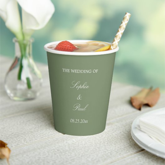 Elegant Sage Green Wedding Paper Cups Pappbecher (In Situ)