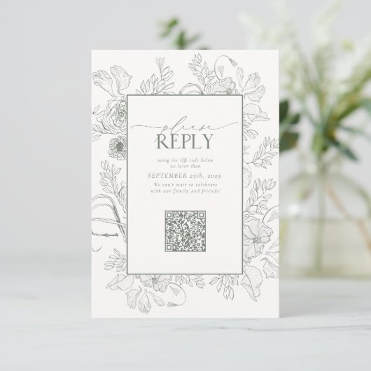 Elegant Sage Green Wedding QR Code Bitte beantwort RSVP Karte (Stehend Vorderseite)