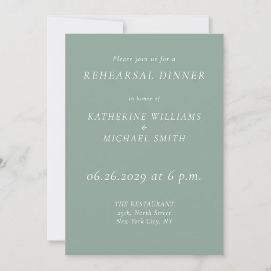Elegant Sage Green Wedding Rehearsal Invitations Einladung (Vorderseite)