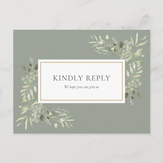 Elegant Sage Green Wedding RSVP Einladungspostkarte (Vorderseite)