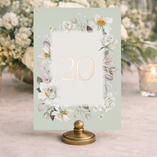 Elegant Sage Green Wedding Table Number– Real Foil Folieneinladung
