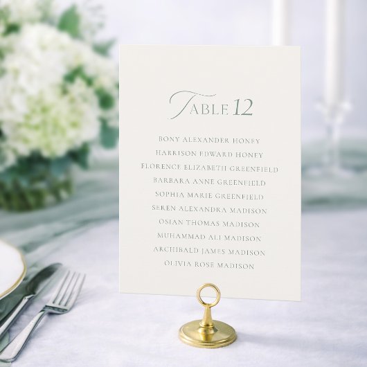 Elegant Sage Green Wedding Table Number Sign 1–19 Dankeskarte