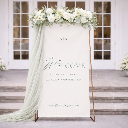 Elegant Sage Green Wedding Welcome Sign Banner