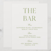 Elegant Sage Green & White 8.5x11 Wedding Bar Sign (Vorne/Hinten)