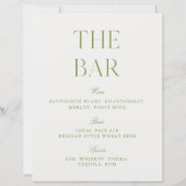 Elegant Sage Green & White 8.5x11 Wedding Bar Sign (Vorderseite)