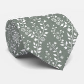 Elegant Sage Green White Floral Krawatte (Gerollt)