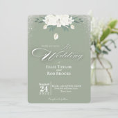 Elegant Sage Green White Floral Wedding Invitation Einladung (Stehend Vorderseite)