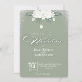 Elegant Sage Green White Floral Wedding Invitation Einladung (Vorderseite)