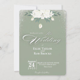 Elegant Sage Green White Floral Wedding Invitation Einladung
