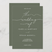 Elegant Sage Green & White Modern Script Wedding Einladung (Vorne/Hinten)