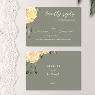 Elegant Sage Green Yellow Floral RSVP Karte