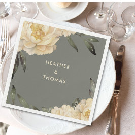 Elegant Sage Green Yellow Floral Serviette