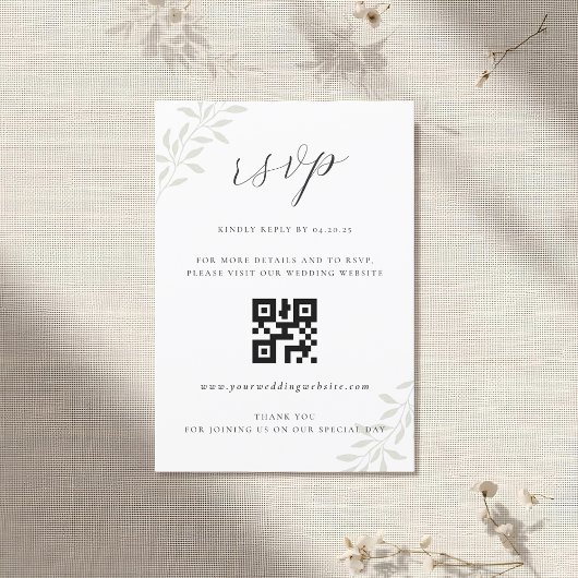 Elegant Sage Greenerity Wedding QR Code UAWG RSVP Karte