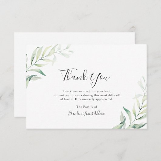 Elegant Sage Greenery Eukalyptus Funeral Dankeskarte (Vorne/Hinten)