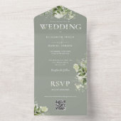 Elegant Sage Greenery Floral QR Code Wedding All In One Einladung (Innen Boden)