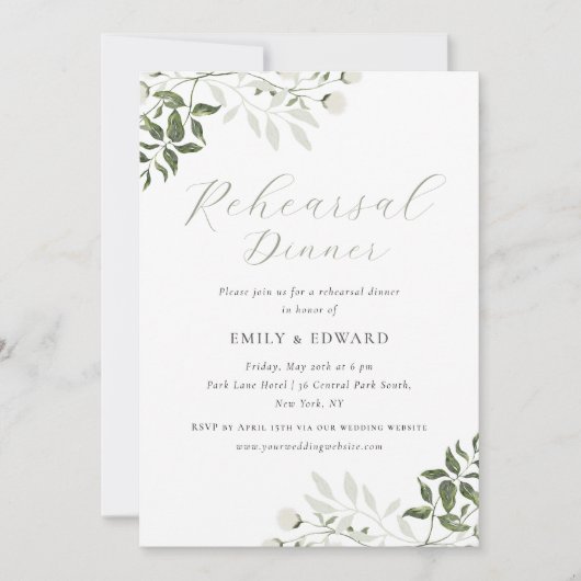 Elegant Sage Greenery QR code Rehearsal Dinner Einladung (Vorderseite)