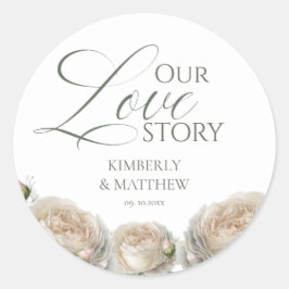 Elegant Sage Greenery Roses Wedding  Runder Aufkleber