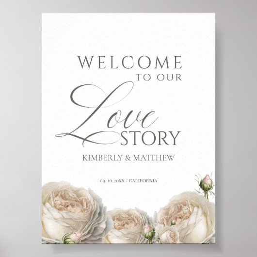 Elegant Sage Greenery Roses Welcome Wedding Sign Poster (Vorne)