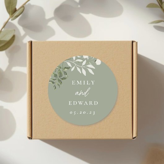 Elegant Sage Greenery Wedding Envelope Seal Runder Aufkleber