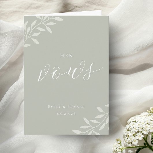 Elegant Sage Greenery Wedding Vow Books Her Vows Karte