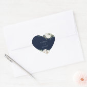 Elegant Sage Leaf & White Floral Wedding Navy Herz-Aufkleber (Umschlag)