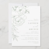 Elegant Sage Line Art Floral Wedding Einladung (Vorderseite)