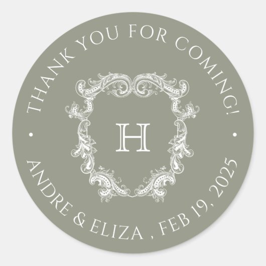 Elegant Sage Monogram Wedding Sticker (Vorderseite)