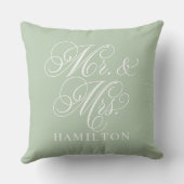 Elegant Sage Mr. und Mrs. Script Custom Monogram Kissen (Rückseite)