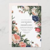 Elegant Sage, Navy & Peach Floral Wedding QR Code Einladung (Vorne/Hinten)