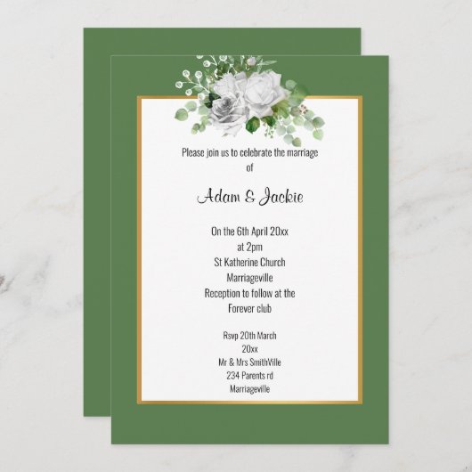 ELEGANT SAGE ROSE GOLD WEDD EINLADUNG (Vorne/Hinten)