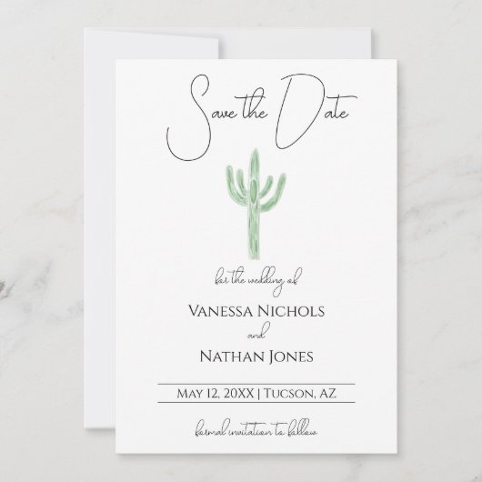 Elegant Saguaro Cactus Save the Date Einladung (Vorderseite)