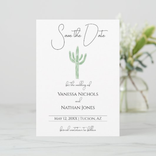 Elegant Saguaro Cactus Save the Date Einladung (Stehend Vorderseite)
