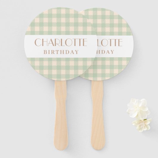 Elegant Salbei Gingham kariert geprüft Fächer (Vorne und Hinten)