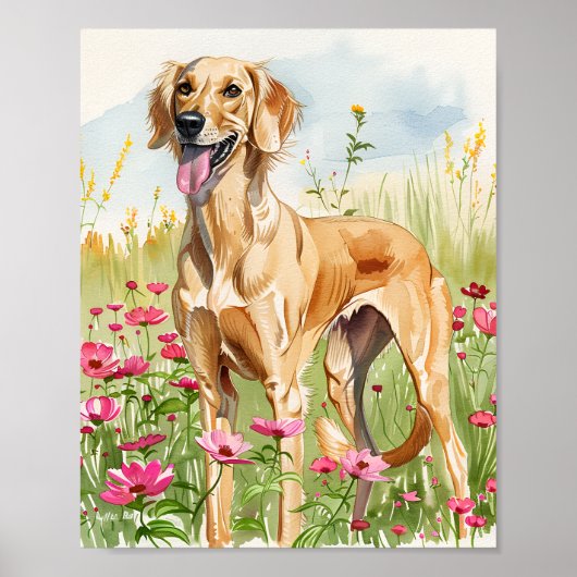 Elegant Saluki Dog Wasserfarben Kunst, Dichtung un Poster (Vorne)