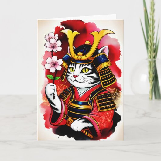  Elegant Samurai Cat Cherry for birthday, Thank Yu Karte (Vorderseite)
