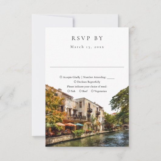 Elegant San Antonio Watercolor Wedding RSVP Karte (Vorderseite)