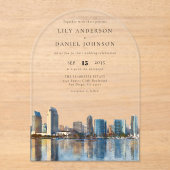Elegant San Diego Skyline Watercolor Wedding Arch Acryleinladungen (Vorderseite)
