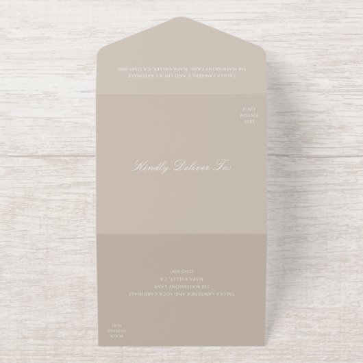 Elegant Sandy Neutral Traditional Wedding All-in-One-Einladung (Außenseite)