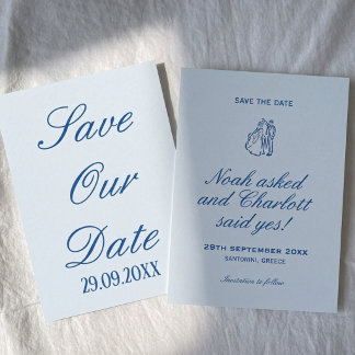 Elegant Sanftes Blau Küsten Romantisch Klassische  Save The Date