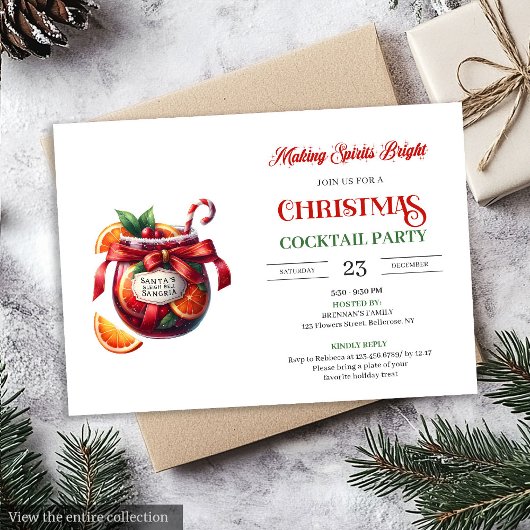 Elegant sangria Christmas cocktails party invite Einladung