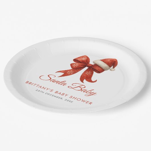 Elegant Santa Baby Duwer Red Bow Weihnachten Pappteller (Schrägansicht)